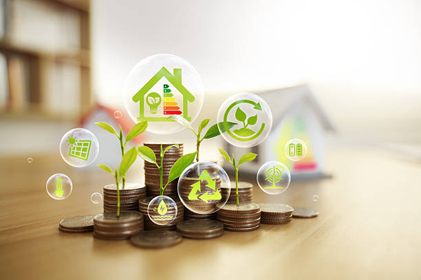 energy-saving homes, energy efficiency concepts, eco-friendly home improvements, cost savings, low-energy eco-friendly homes, green handshake. - panneau solaire maison photos et images de collection